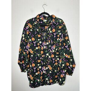 Old Navy Blouse Womens Floral  V Neck Pleated Long Sleeve Lightweight Size 3XL